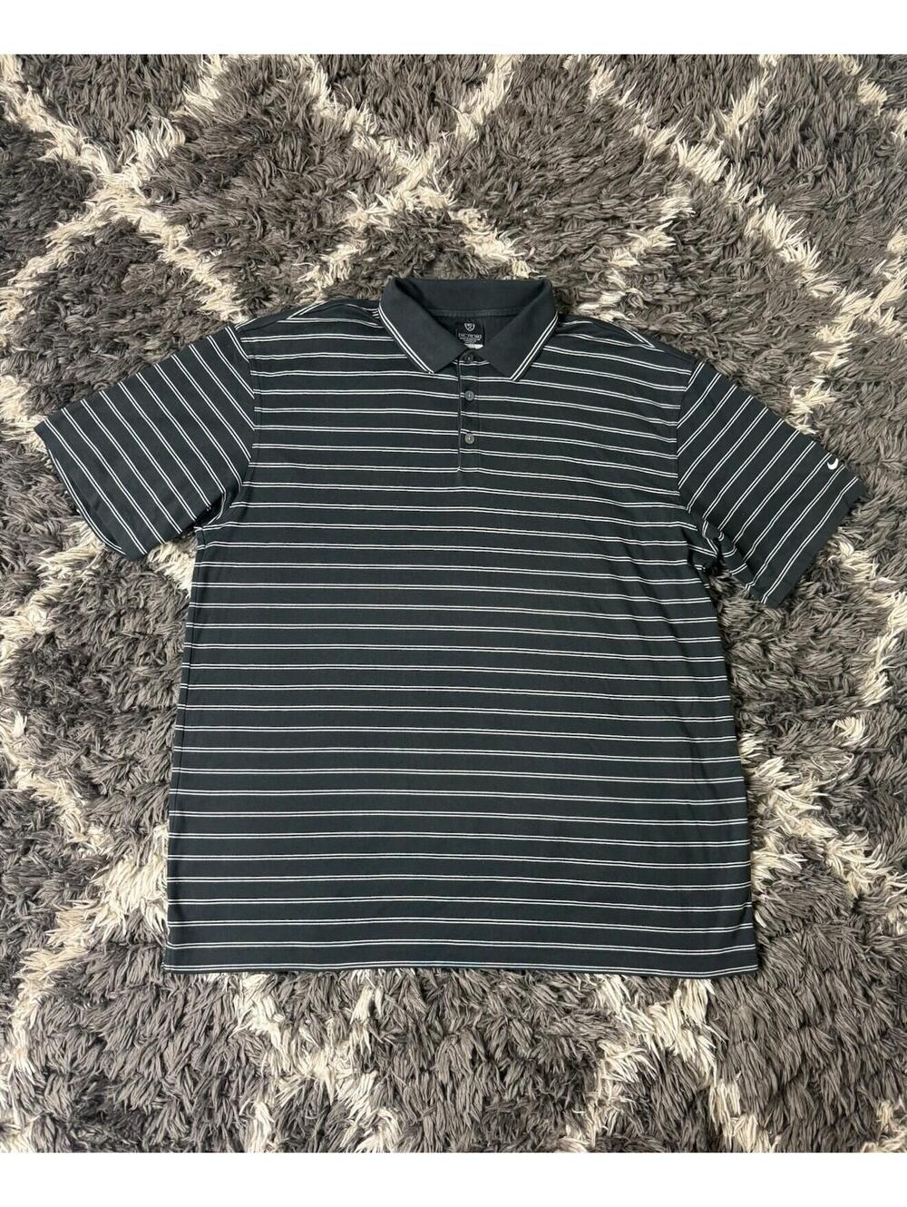 Vintage Nike Golf Shirt XXL Dri Fit Black White Striped Polo Short Sleeve
